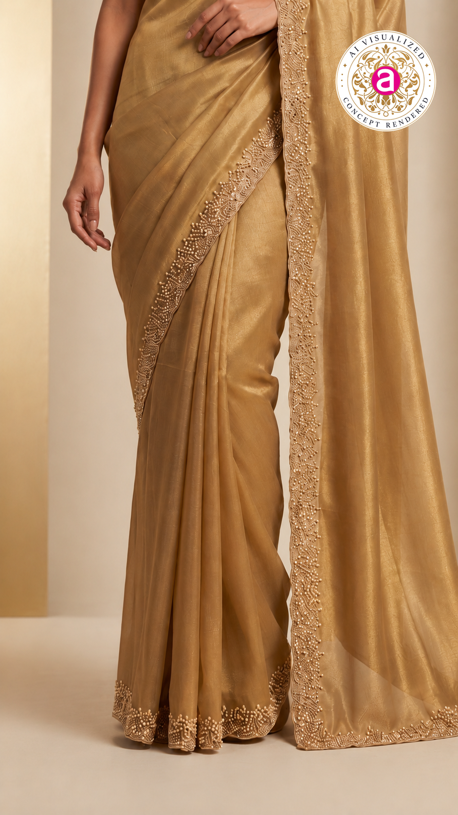 Champagne Gold Embroidered Designer Saree