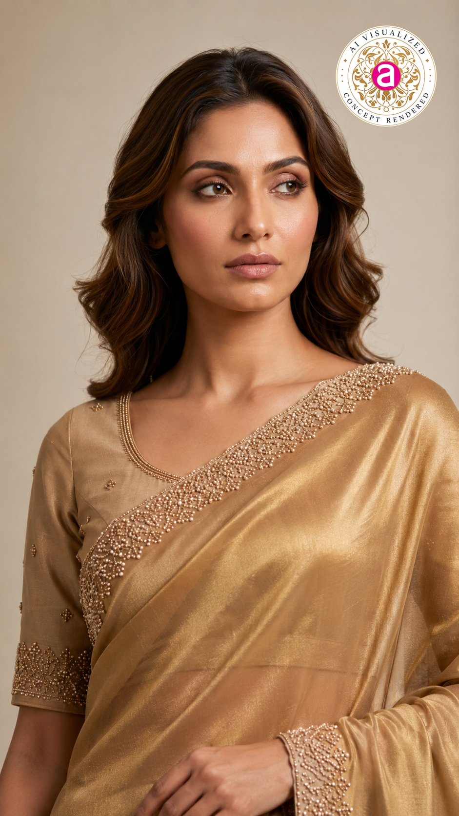 Champagne Gold Embroidered Designer Saree