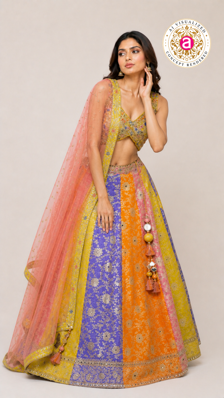 Multicolor Festive Lehenga Set with Embroidered Blouse & Soft Net Dupatta