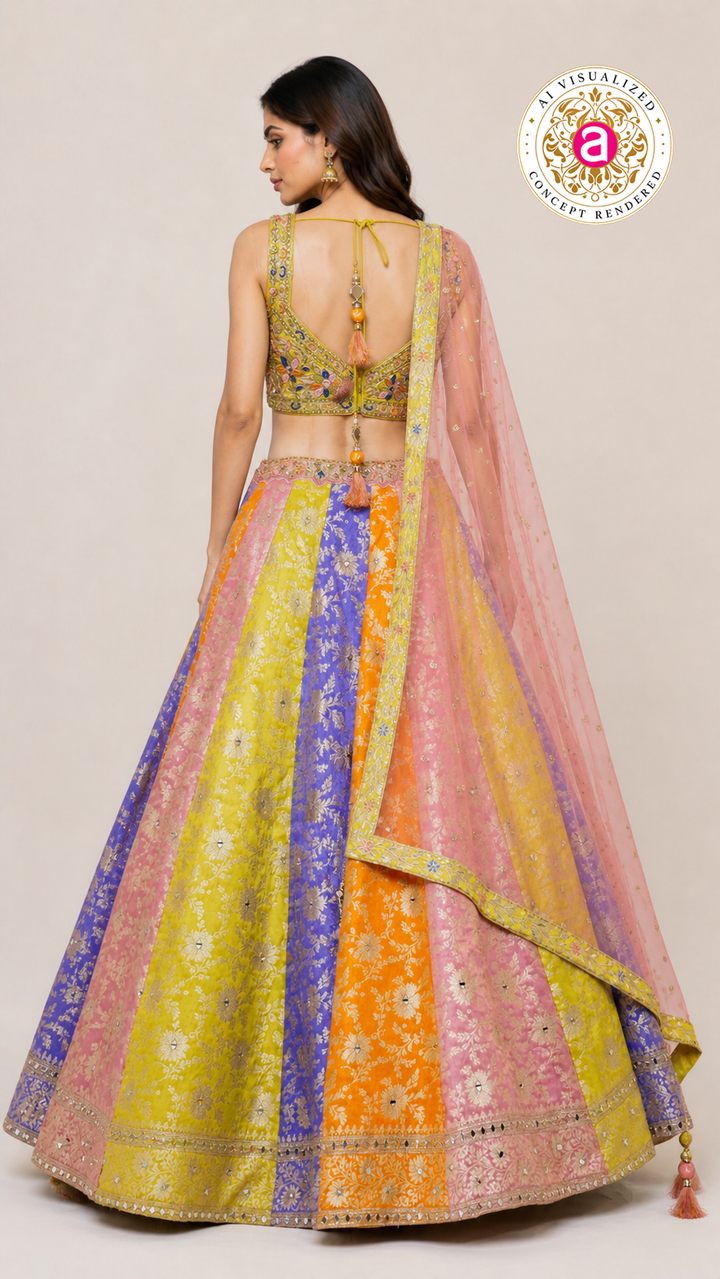 Multicolor Festive Lehenga Set with Embroidered Blouse & Soft Net Dupatta