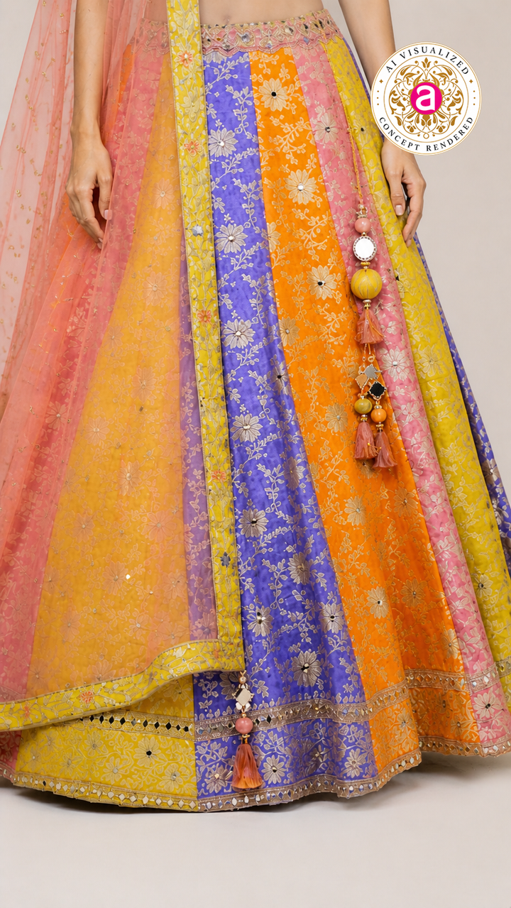 Multicolor Festive Lehenga Set with Embroidered Blouse & Soft Net Dupatta