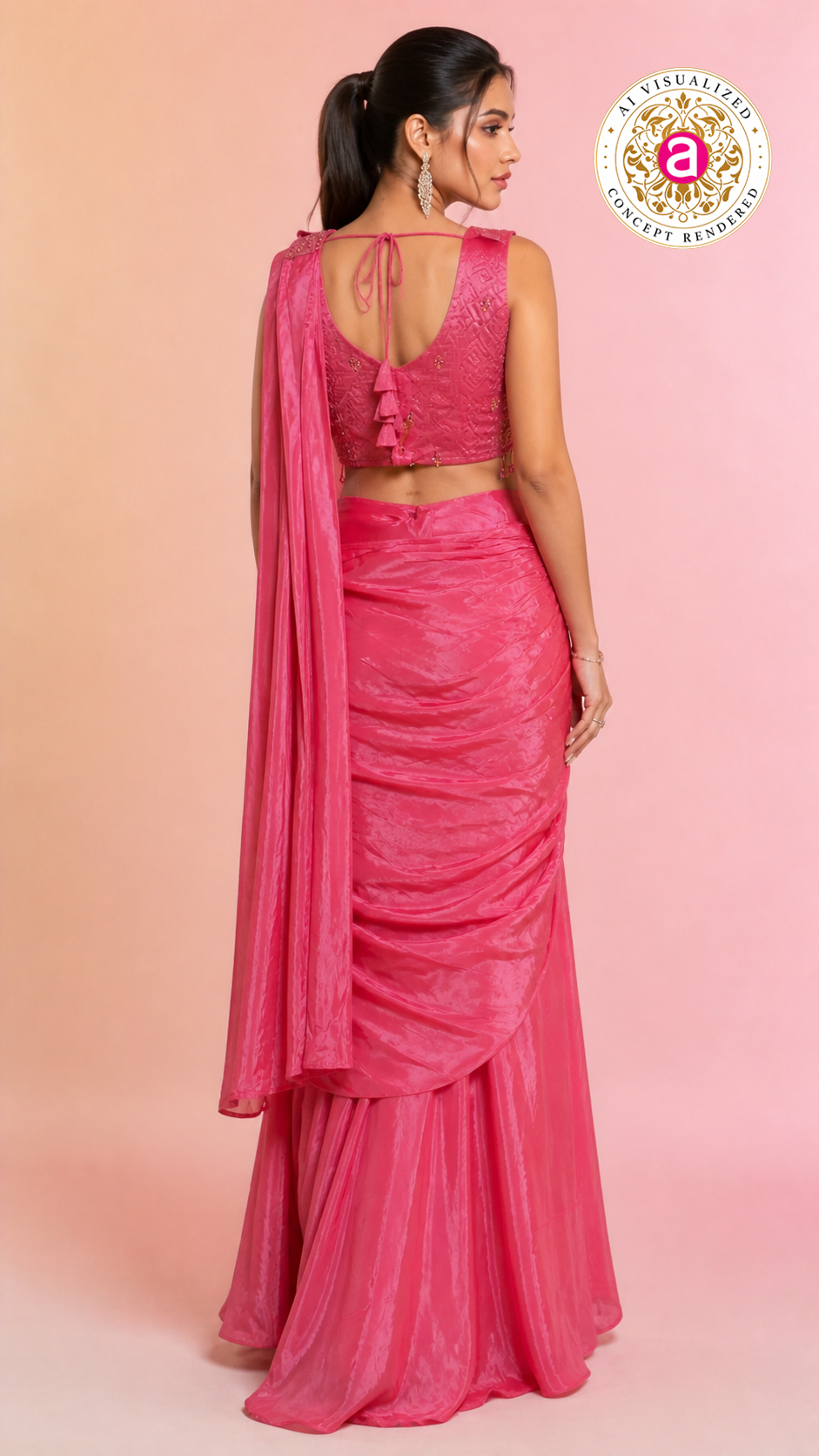 Elegant Pink Satin Saree with Embellished Designer Blouse | Party Wear Draped Saree for Women