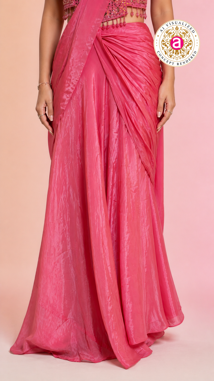 Elegant Pink Satin Saree with Embellished Designer Blouse | Party Wear Draped Saree for Women