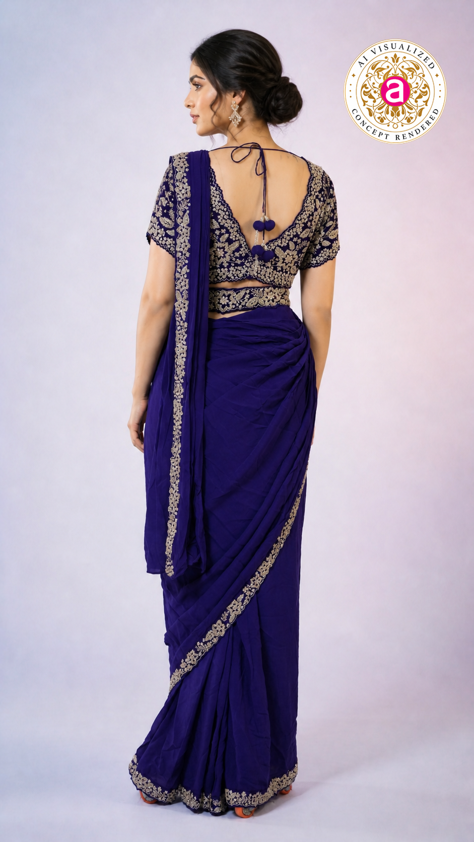 Royal Blue Ready-to-Wear Saree with Heavy Embroidered Blouse & Ethnic Border