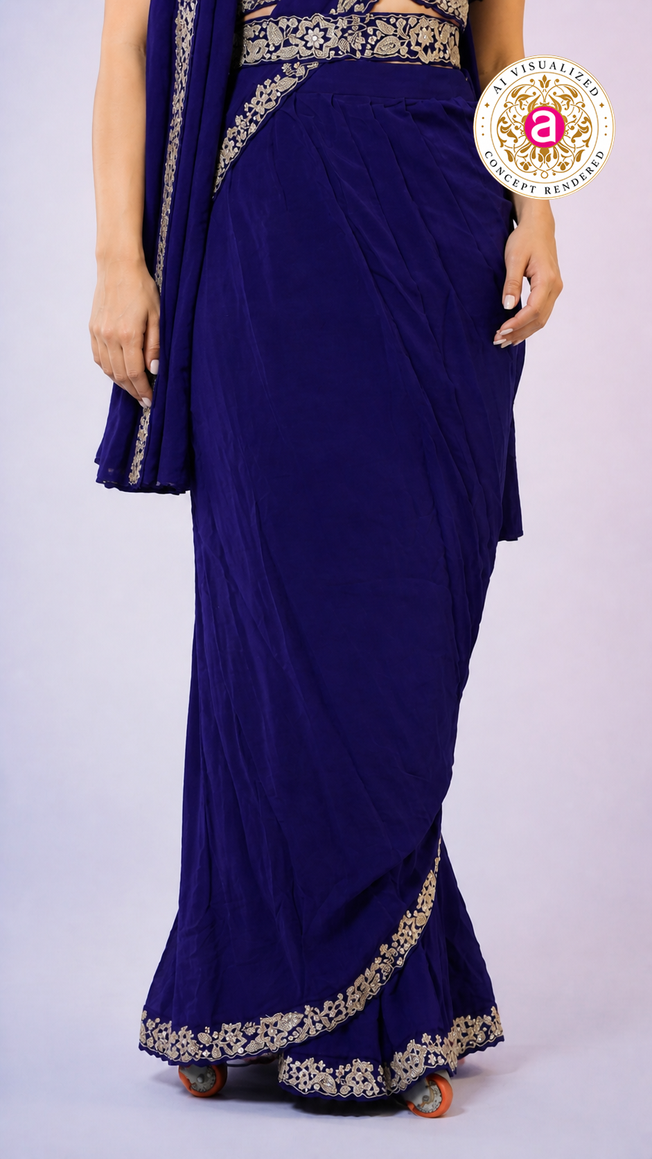 Royal Blue Ready-to-Wear Saree with Heavy Embroidered Blouse & Ethnic Border