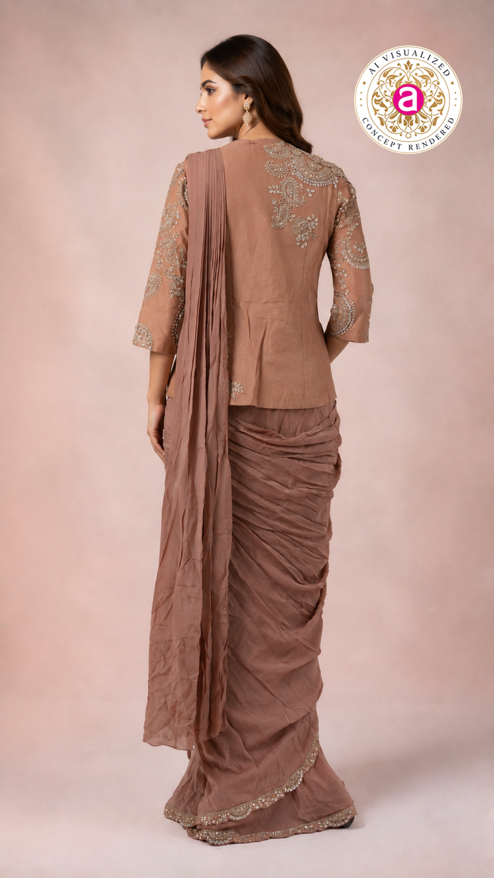 Dusty Rose Ready to Wear Saree with Embroidered Designer Blouse