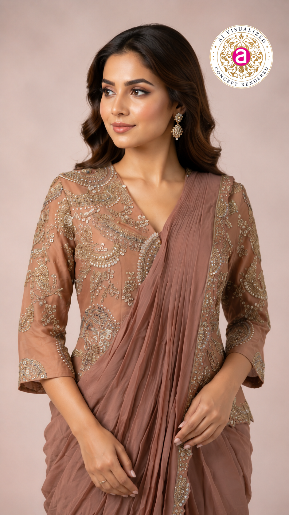 Dusty Rose Ready to Wear Saree with Embroidered Designer Blouse