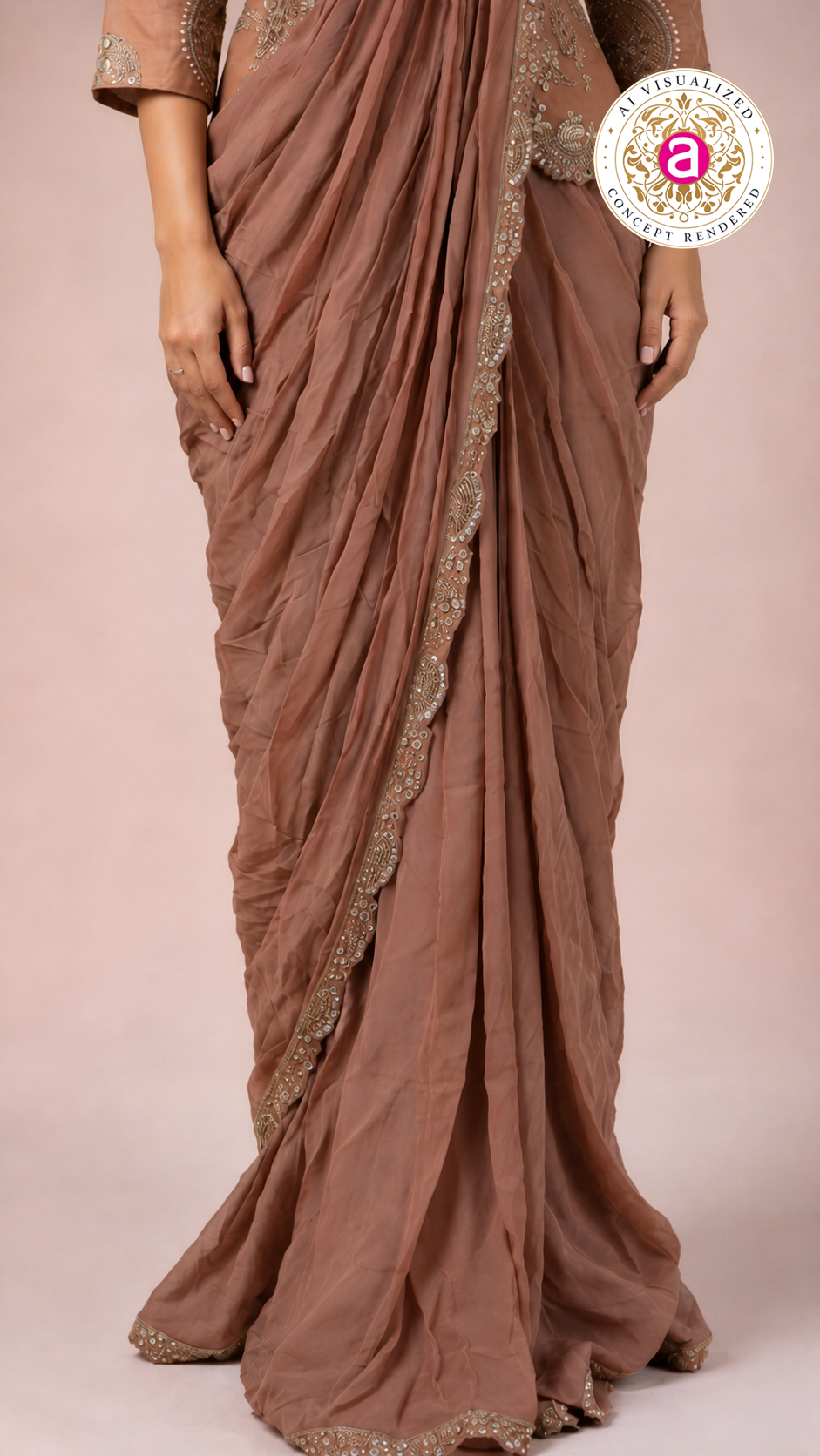 Dusty Rose Ready to Wear Saree with Embroidered Designer Blouse
