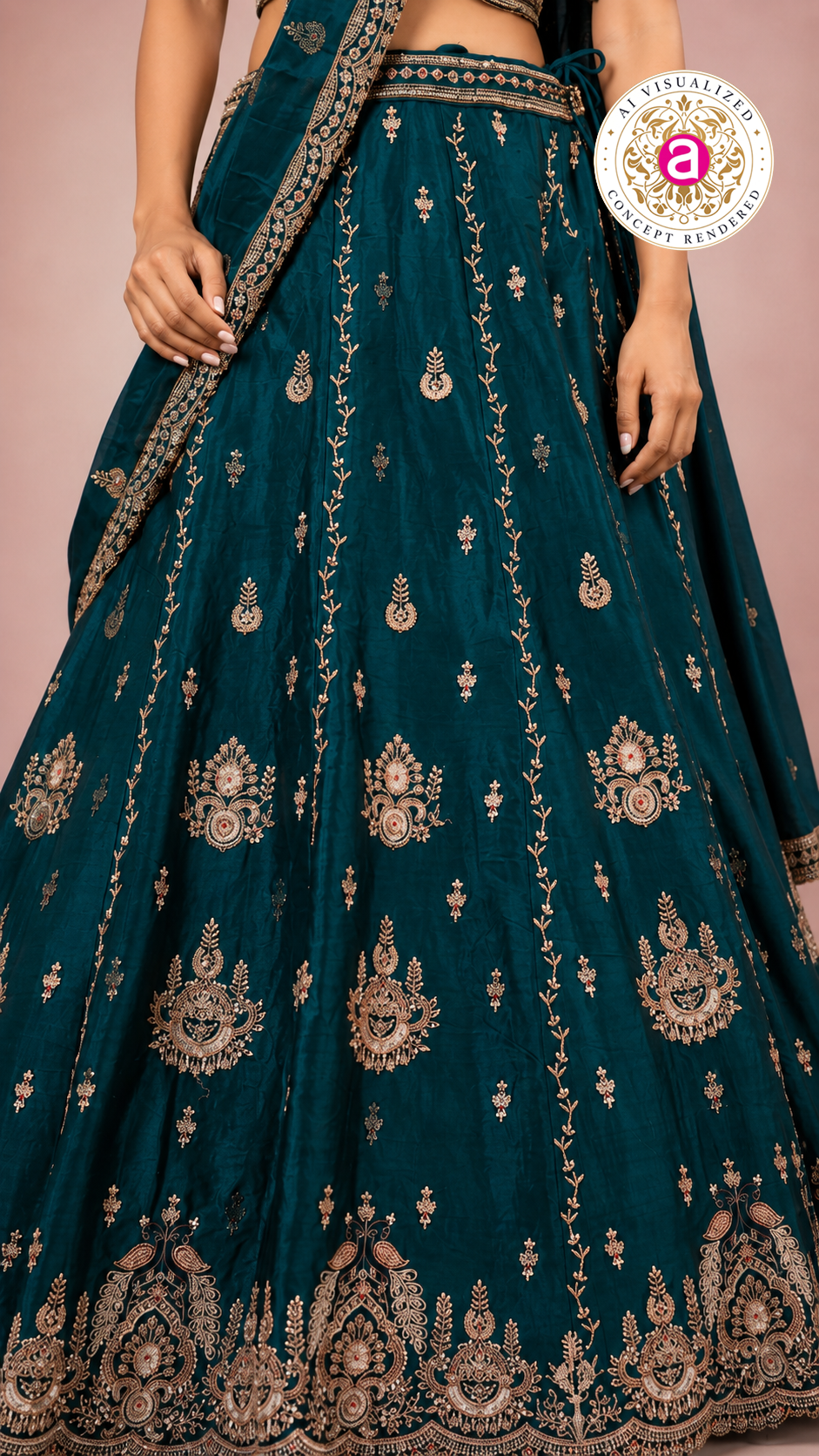 Teal Blue Embroidered Lehenga Set with Designer Blouse & Dupatta