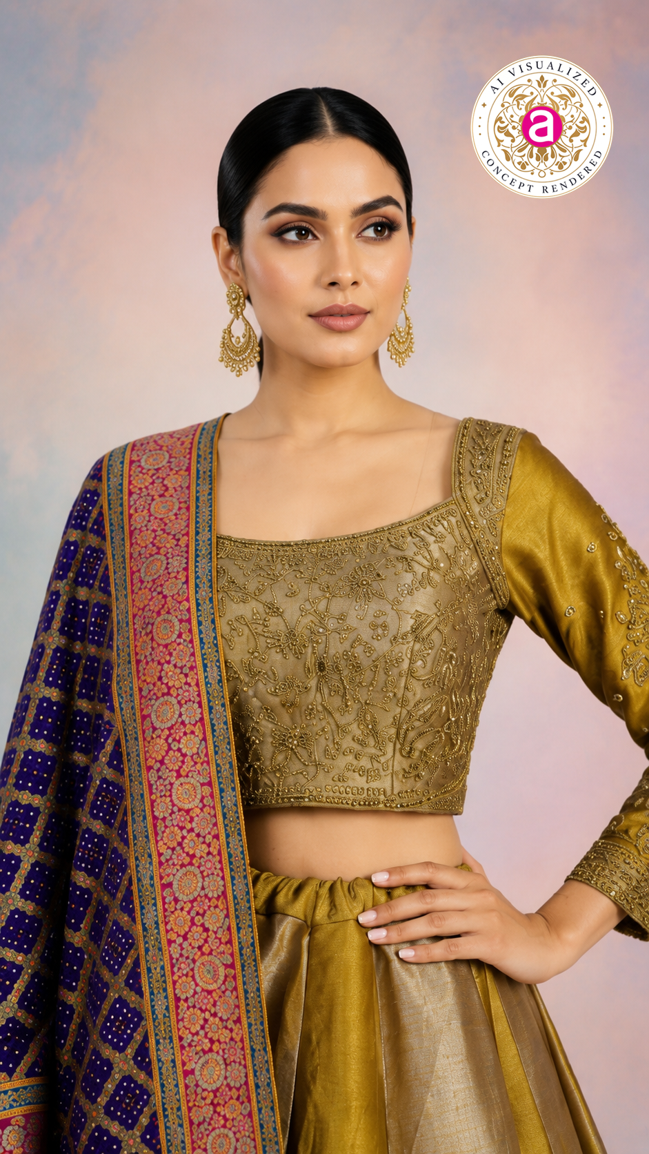 Mustard Gold Silk Lehenga Set with Embroidered Blouse & Banarasi Dupatta