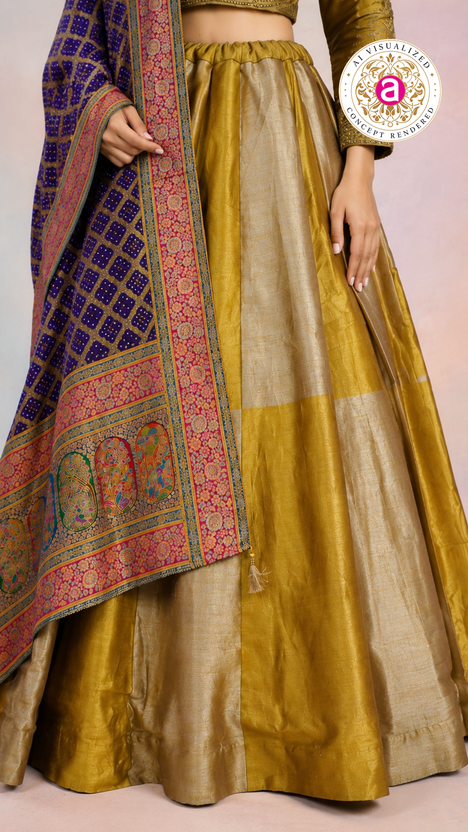 Mustard Gold Silk Lehenga Set with Embroidered Blouse & Banarasi Dupatta