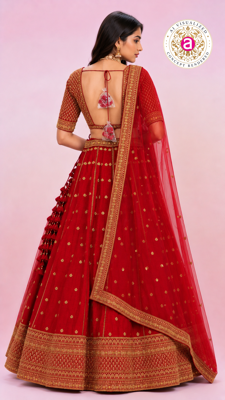 Bridal Red Embroidered Lehenga Choli with Net Dupatta