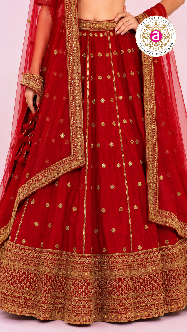 Bridal Red Embroidered Lehenga Choli with Net Dupatta