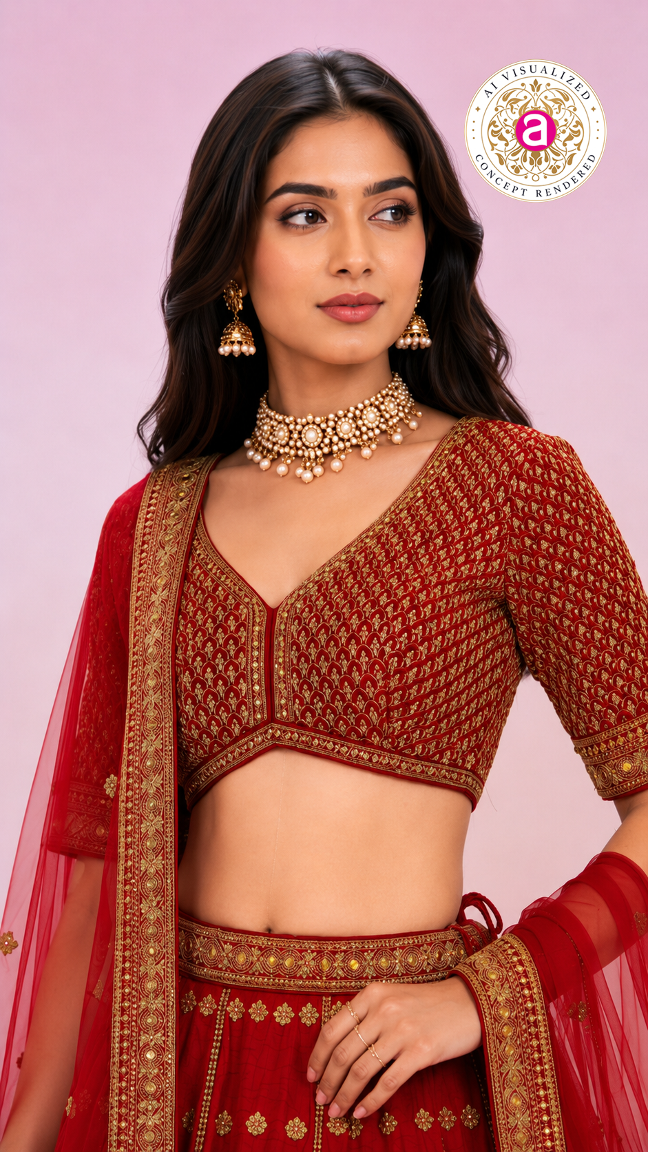 Bridal Red Embroidered Lehenga Choli with Net Dupatta