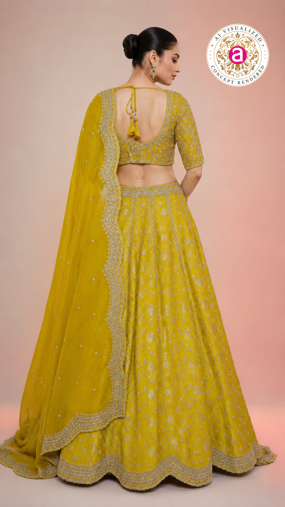 Mustard Yellow Embroidered Lehenga Choli with Net Dupatta