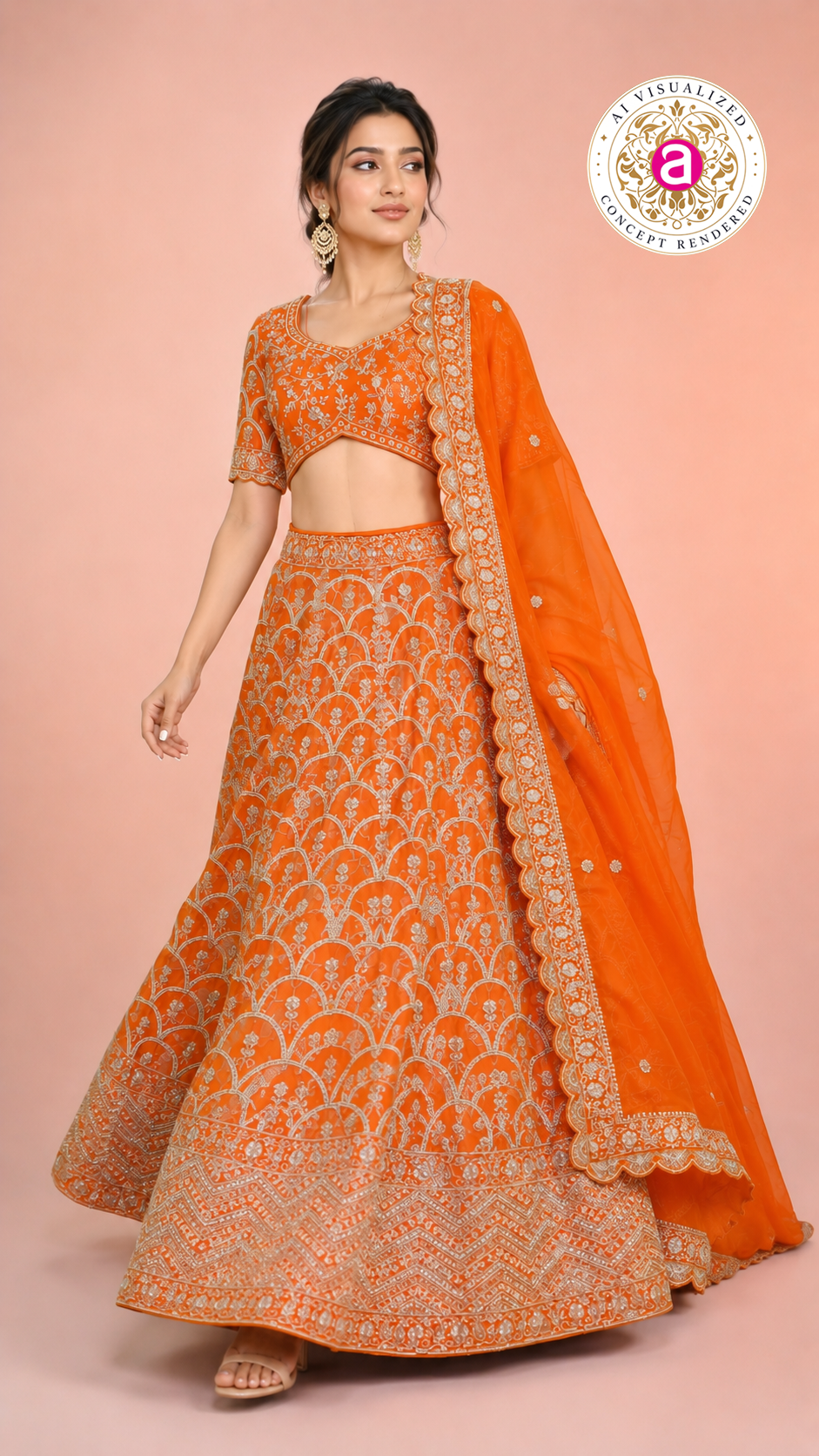 Orange Embroidered Designer Lehenga Choli with Net Dupatta