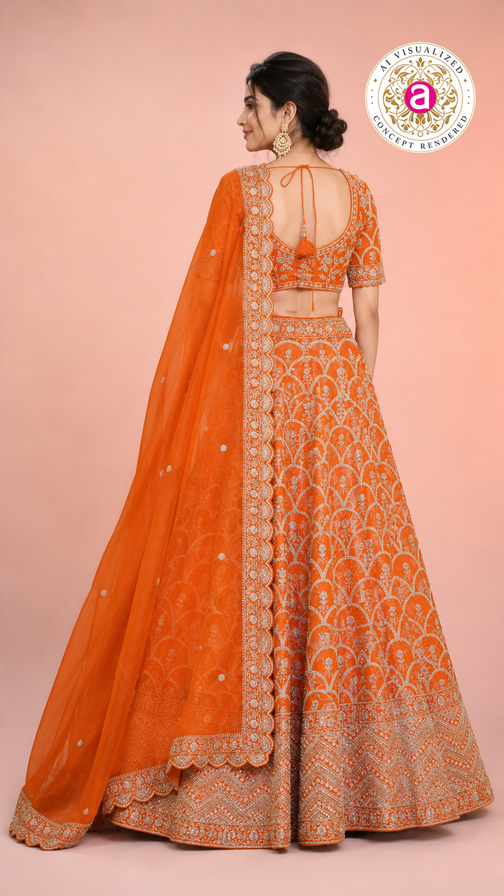 Orange Embroidered Designer Lehenga Choli with Net Dupatta