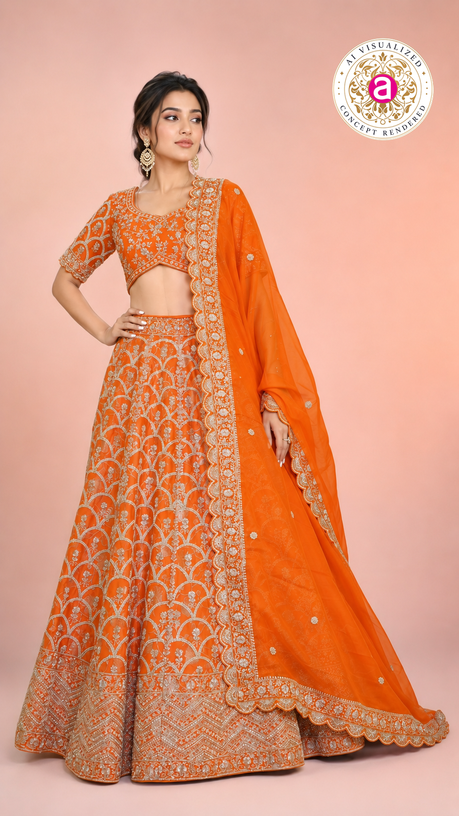 Orange Embroidered Designer Lehenga Choli with Net Dupatta