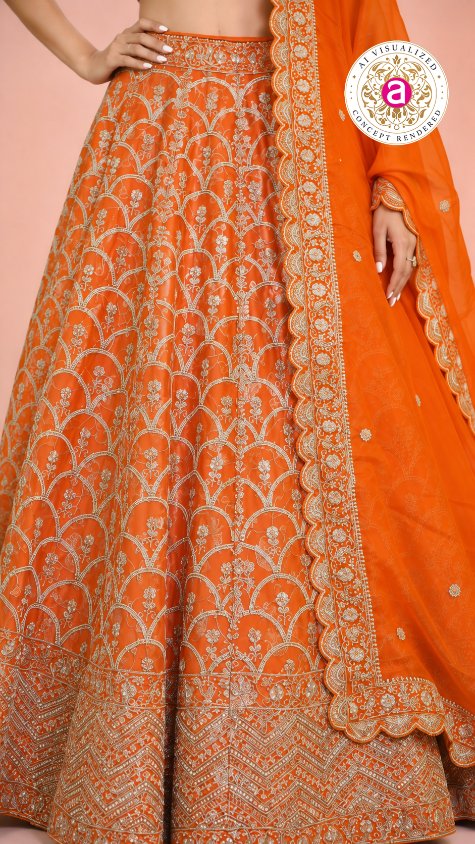 Orange Embroidered Designer Lehenga Choli with Net Dupatta