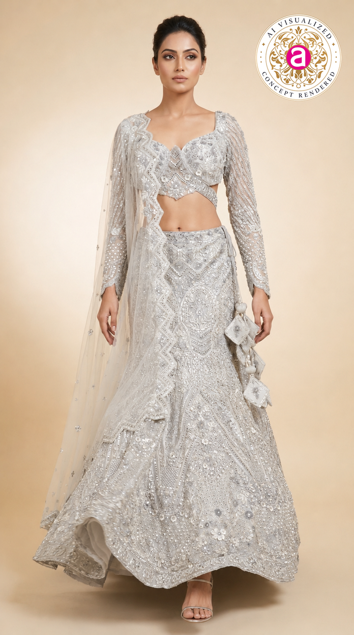 Ivory White Heavy Embroidered Designer Lehenga Set