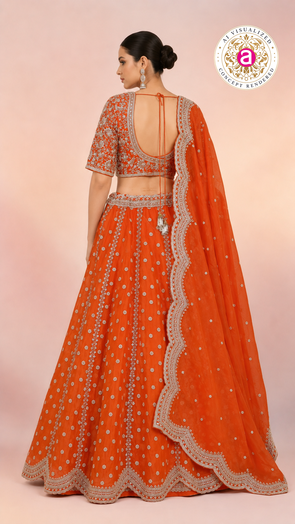 Bright Orange Embroidered Lehenga Choli with Designer Dupatta