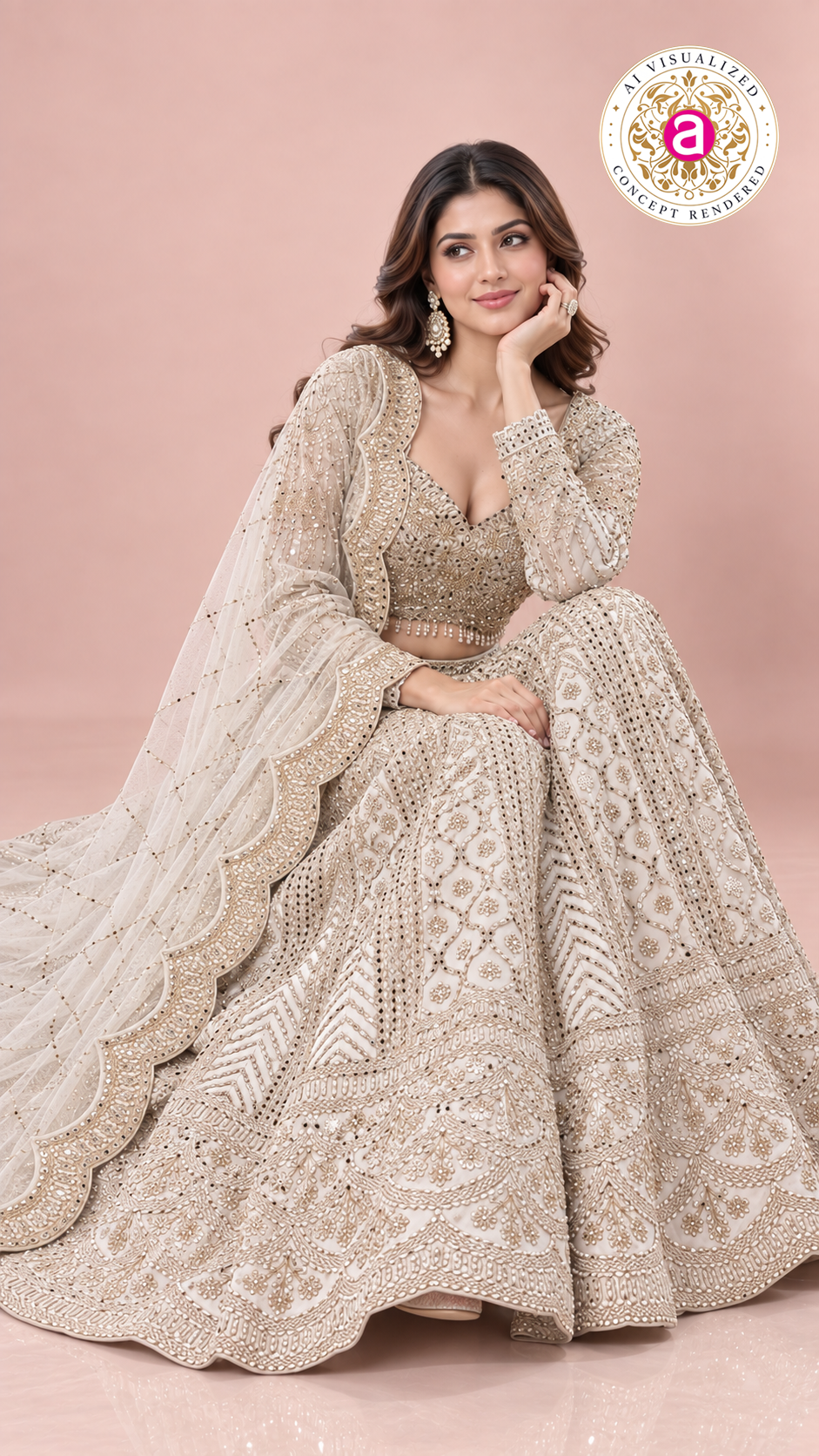 Ivory Embroidered Bridal Lehenga Choli Set with Dupatta