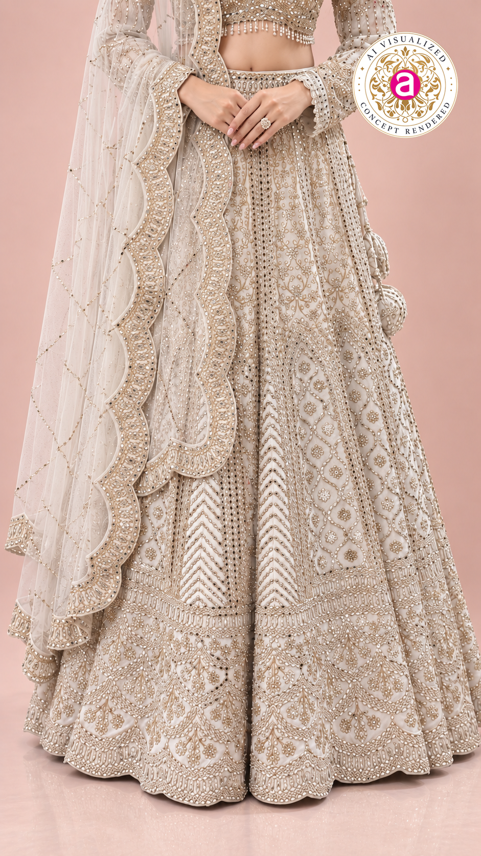 Ivory Embroidered Bridal Lehenga Choli Set with Dupatta