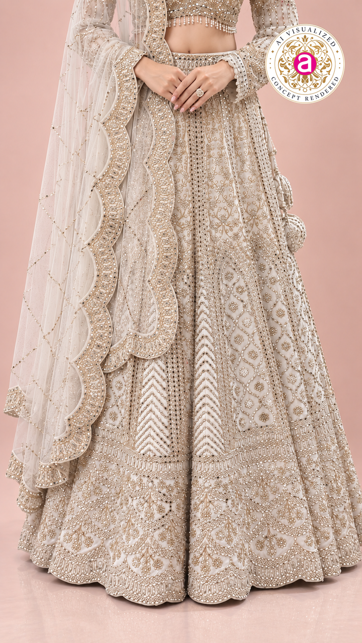 Ivory Embroidered Bridal Lehenga Choli Set with Dupatta