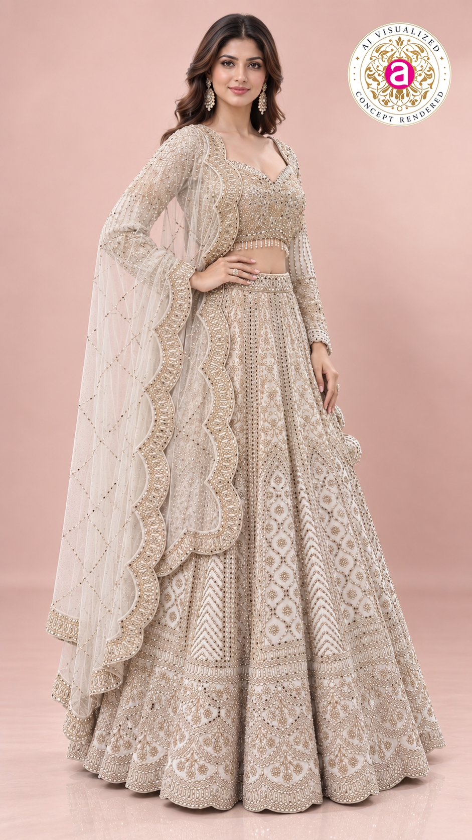 Ivory Embroidered Bridal Lehenga Choli Set with Dupatta