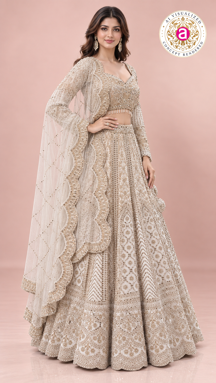 Ivory Embroidered Bridal Lehenga Choli Set with Dupatta