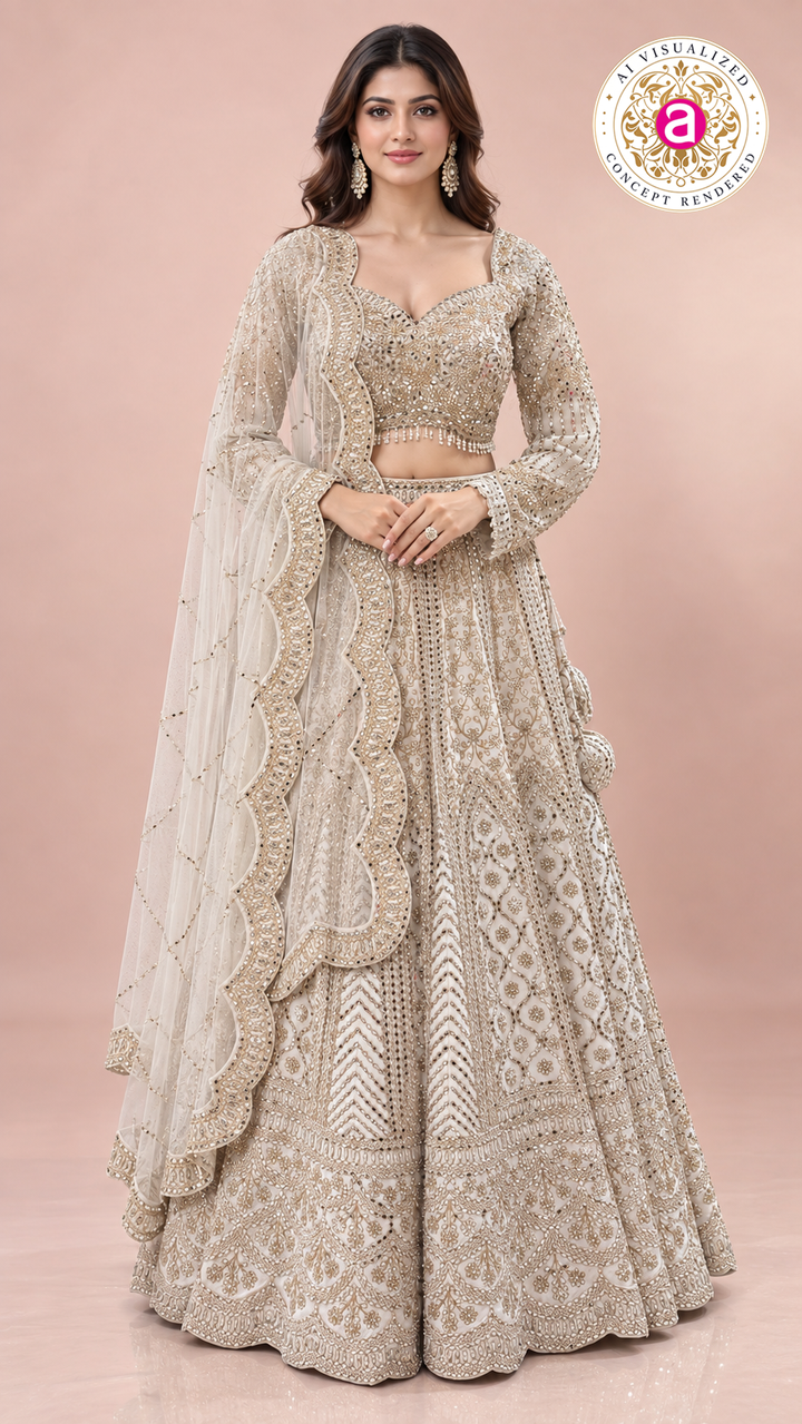 Ivory Embroidered Bridal Lehenga Choli Set with Dupatta