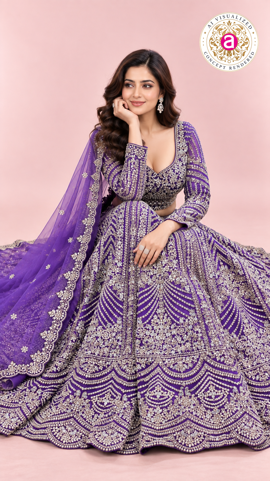 Royal Purple Heavy Embroidered Bridal Lehenga Choli Set with Dupatta