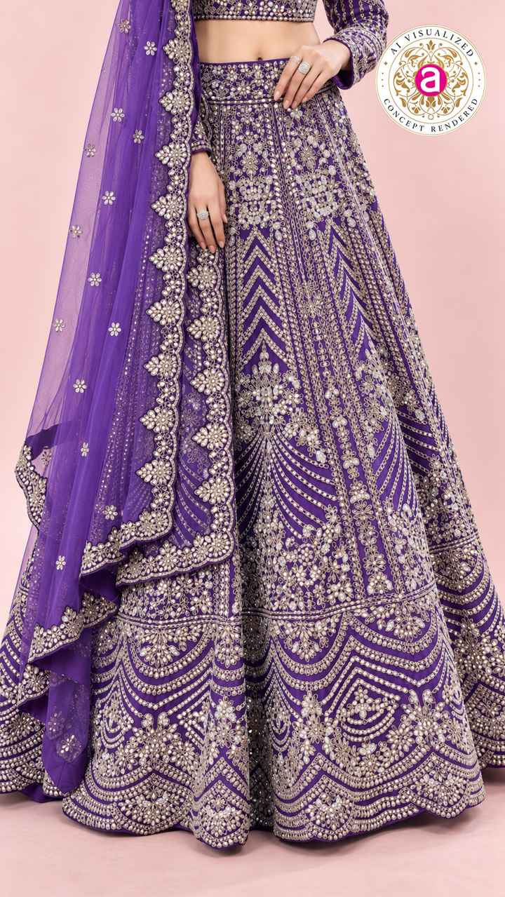 Royal Purple Heavy Embroidered Bridal Lehenga Choli Set with Dupatta