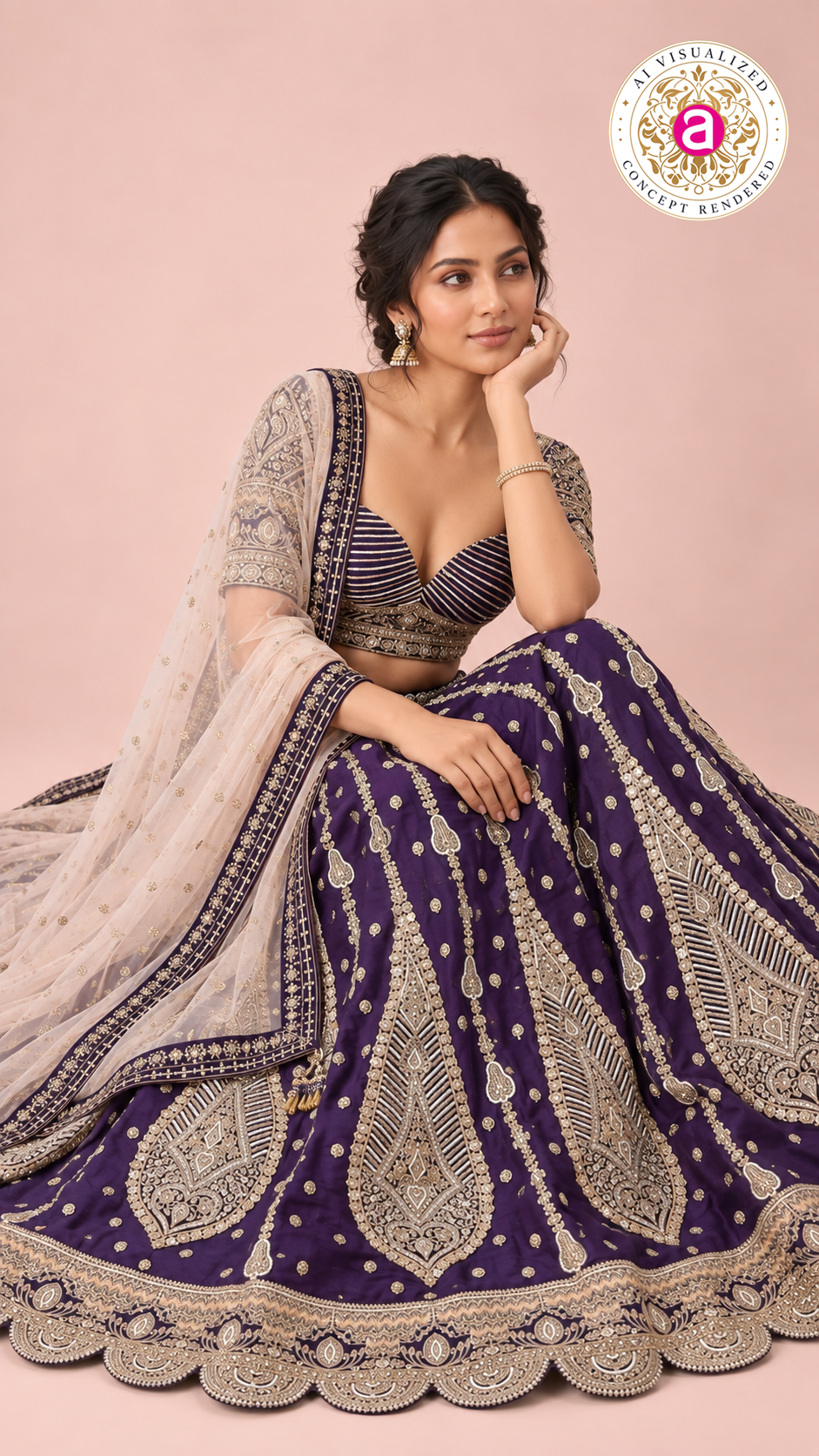 Royal Deep Purple Embroidered Lehenga Choli Set with Ivory Dupatta