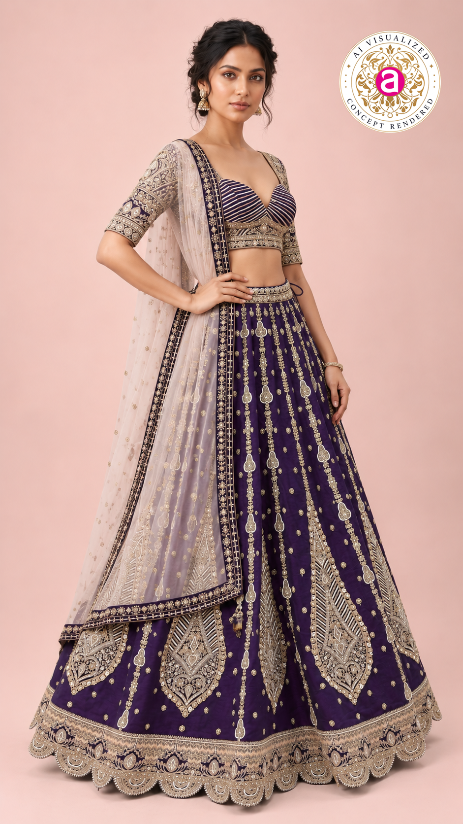 Royal Deep Purple Embroidered Lehenga Choli Set with Ivory Dupatta