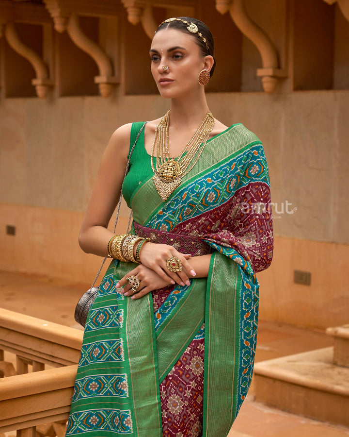 Cherrywood Cotton Silk Saree With Unstitched Blouse