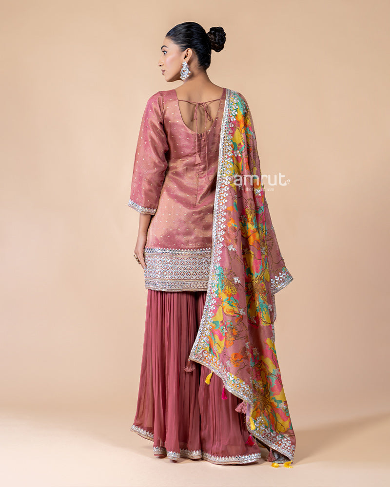 Copper Red Palazzo Set with Floral Printed Dupatta