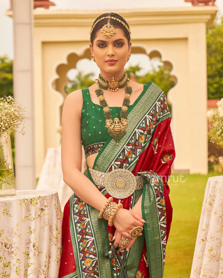 Cornell Red Cotton Silk Saree With Unstitched Blouse