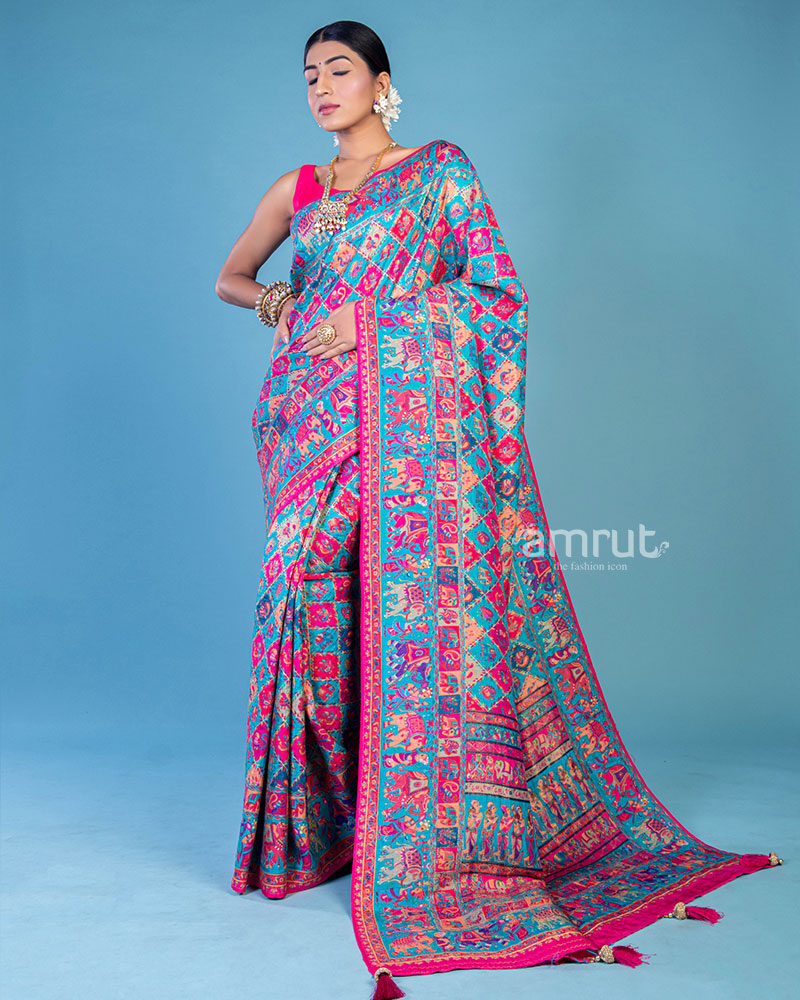 Pink Multi-Color Cotton Silk Woven Saree with Unstitch Blouse