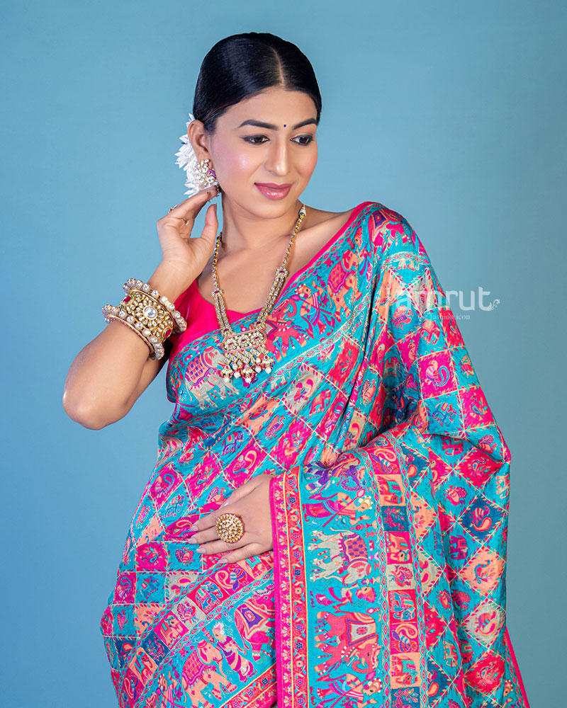 Pink Multi-Color Cotton Silk Woven Saree with Unstitch Blouse