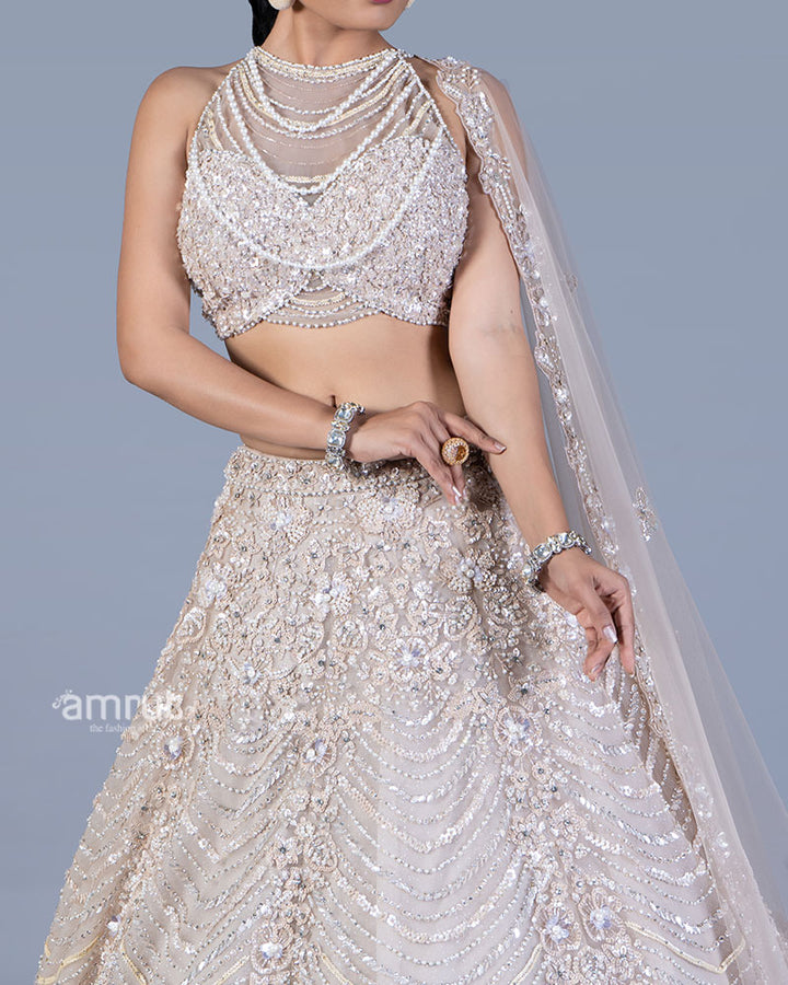 Cream Beaded Halter Lehenga Choli with Scalloped Net Dupatta 03
