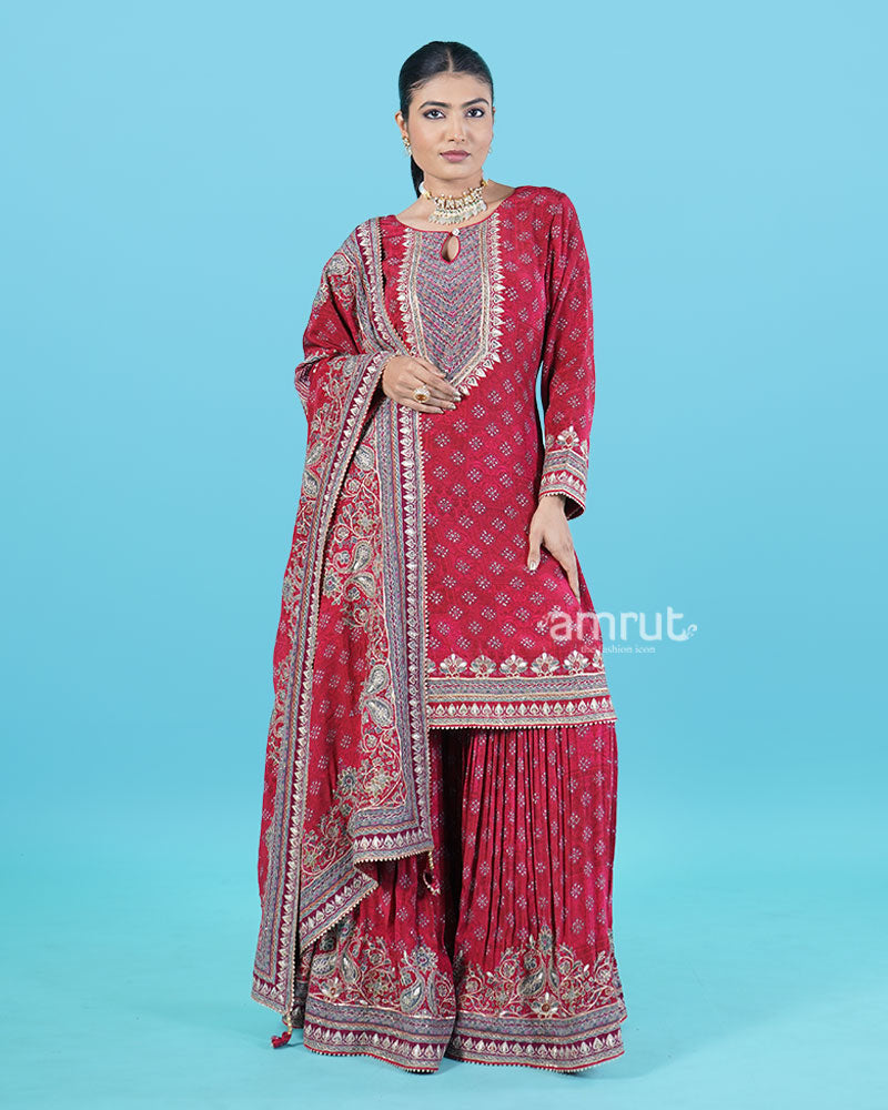 Crimson Red Printed Salwar Kameez with Dupatta 01