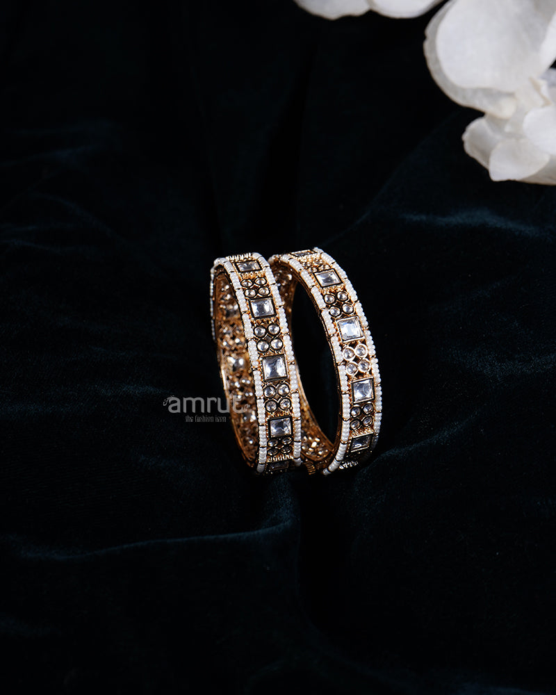 Crystal and Bead Detailing Gold-Toned Bangle Set 01