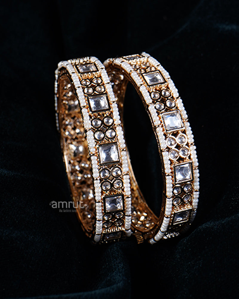 Crystal and Bead Detailing Gold-Toned Bangle Set 02