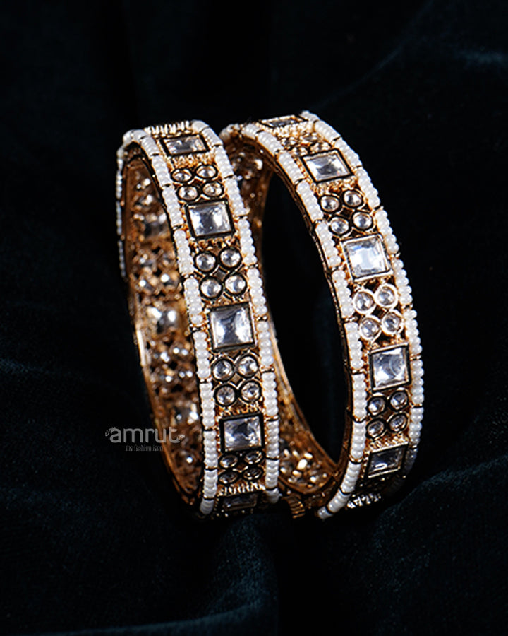 Crystal and Bead Detailing Gold-Toned Bangle Set 02