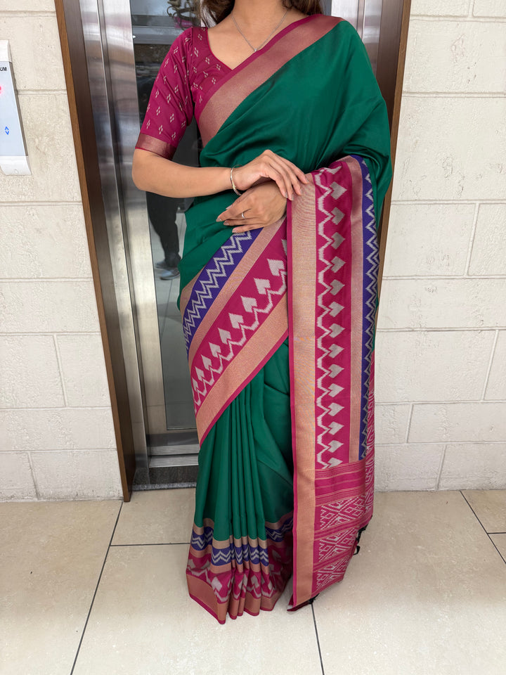 Elegant Patola Silk Saree with Unstitched Blouse and Exquisite Weaving