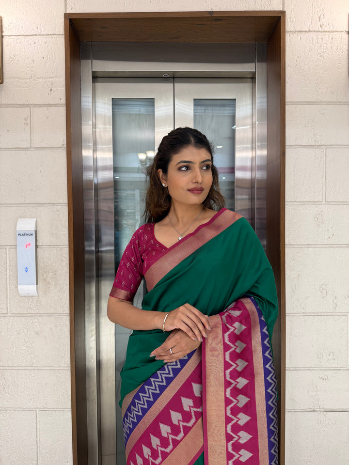 Elegant Patola Silk Saree with Unstitched Blouse and Exquisite Weaving