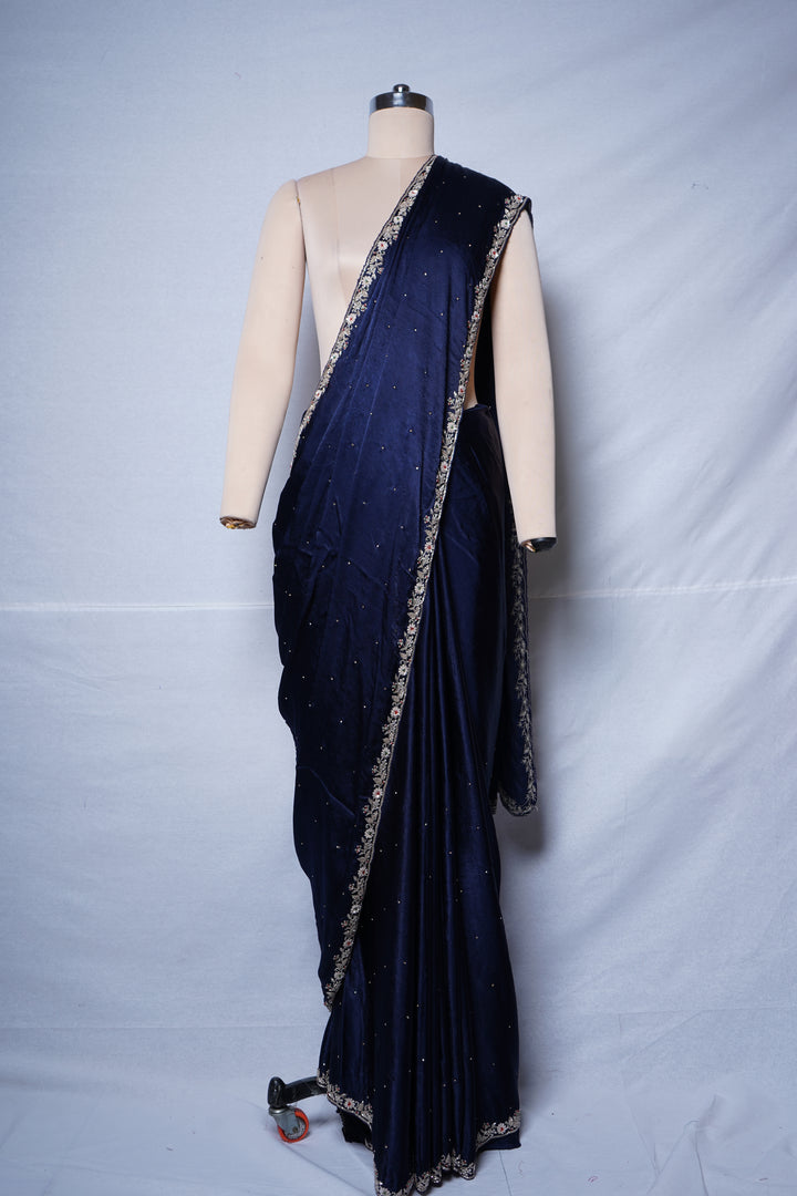 Navy Blue Handwork Saree with Designer Blouse