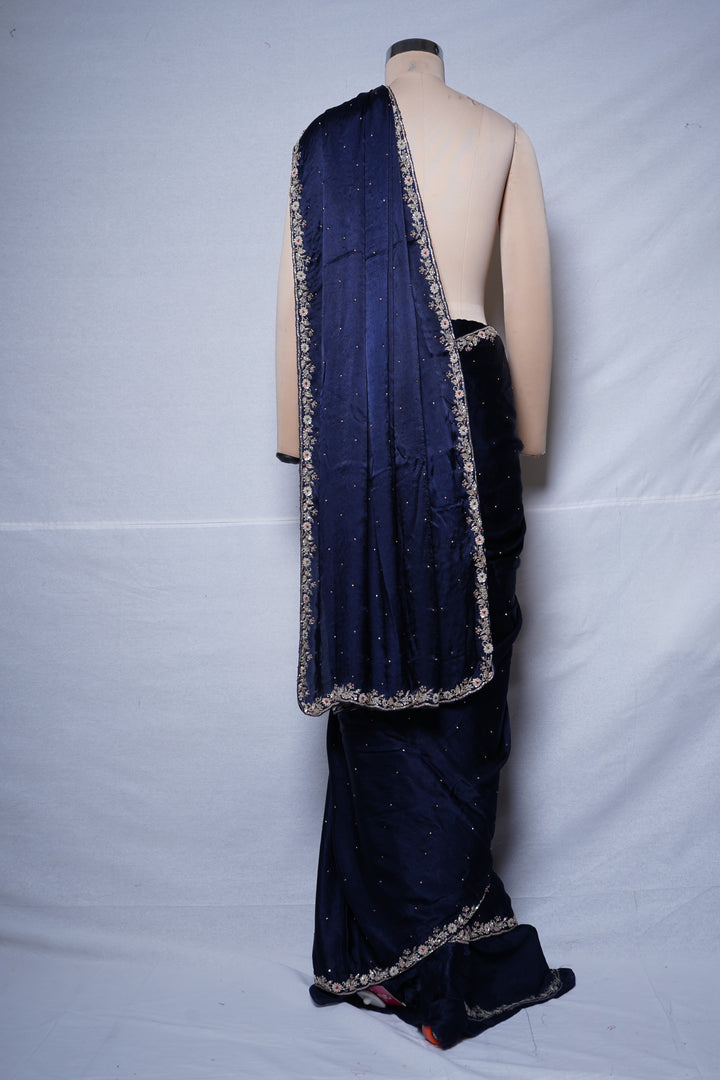 Navy Blue Handwork Saree with Designer Blouse