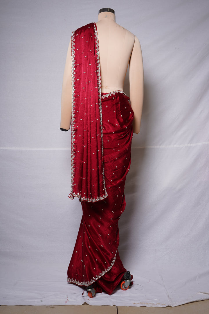 Wine Red Handwork Saree with Designer Handwork Blouse